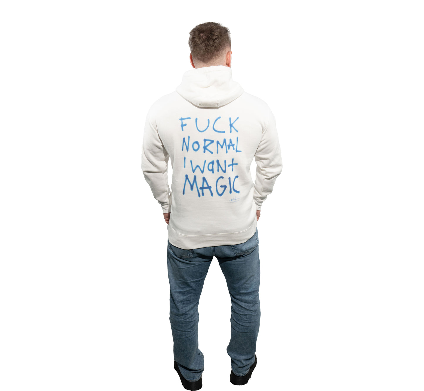 F*CK NORMAL - White Hoodie (Blue Ink)