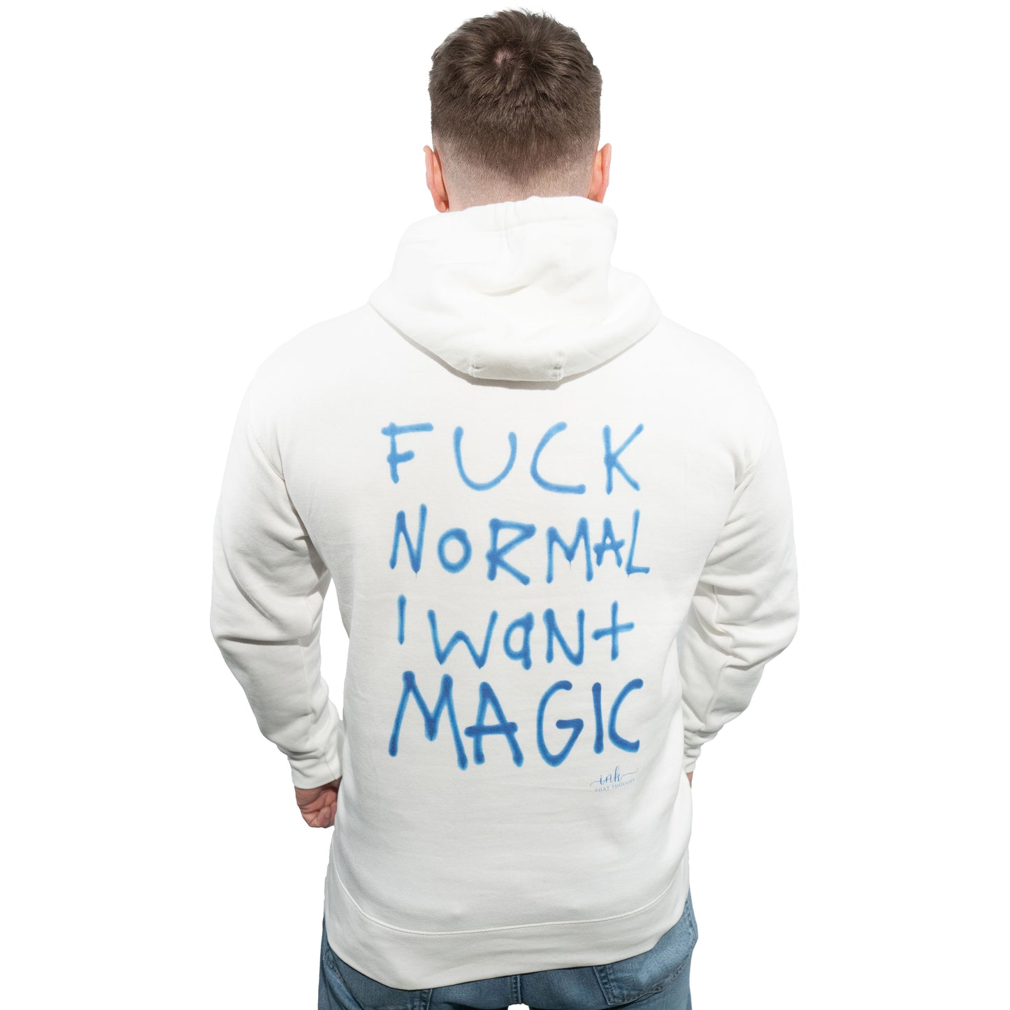 F*CK NORMAL - White Hoodie (Blue Ink)