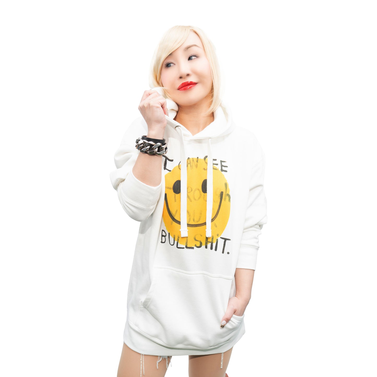See Through Your Bullshit - White Hoodie (Nicholas Megalis Collab)